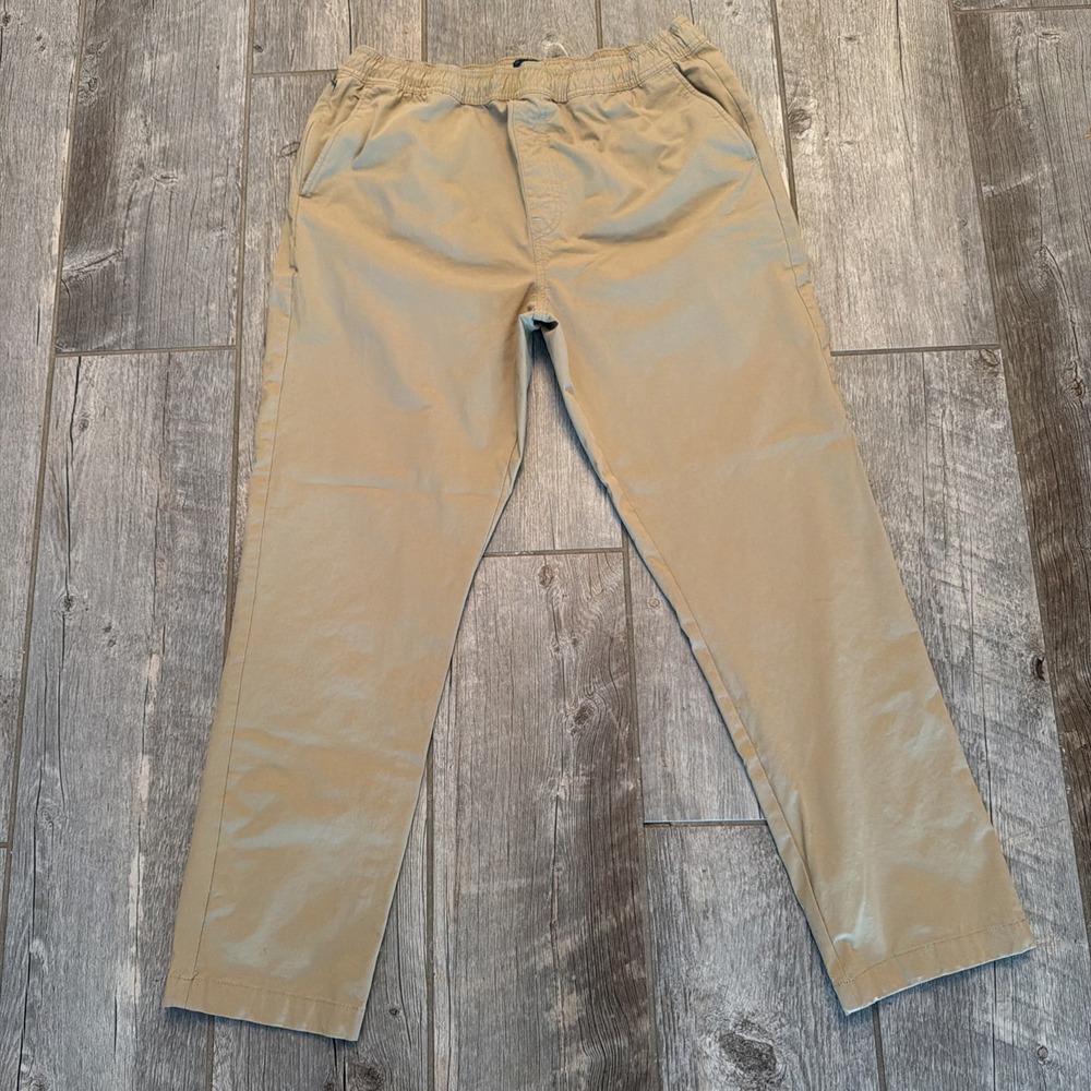 J Crew Tech Dock Pants Mens Large Khaki Tan Elastic Waist Casual Chino BS558 006